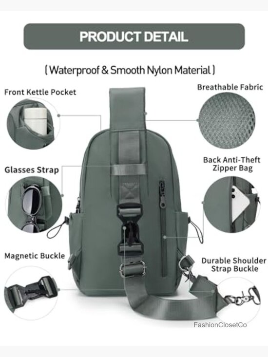 Waterproof Nylon Sling Crossbody Backpack Daypack for Hiking Travel main image 7